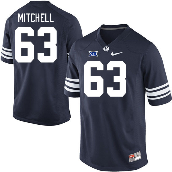 Men #63 Bruce Mitchell BYU Cougars College Football Jerseys Stitched Sale-Navy